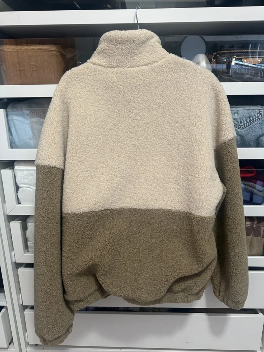 Zara Two‎ Tone Sherpa Zip Pullover Sweatshirt